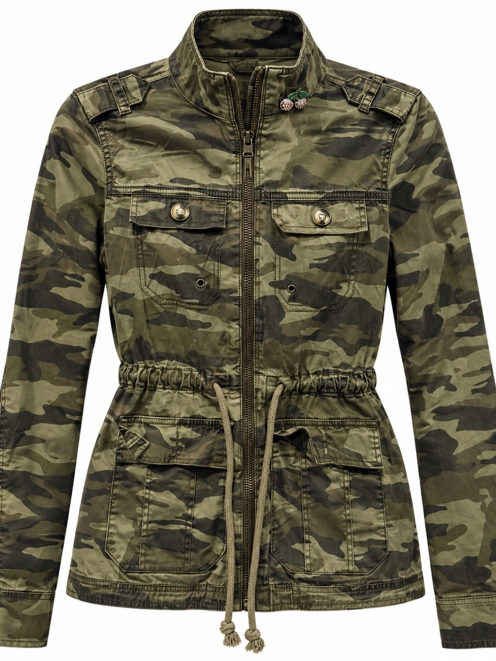 Camo Utility Drawstring Jacket - Olive Green